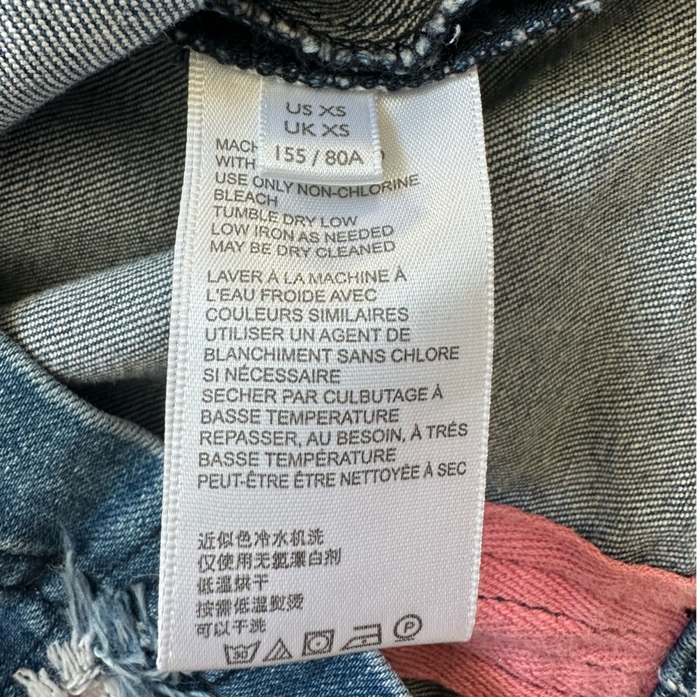 Urban Outfitters Medium Wash Denim Mini Dress with Pink and White Frayed Detail - Picture 8 of 9